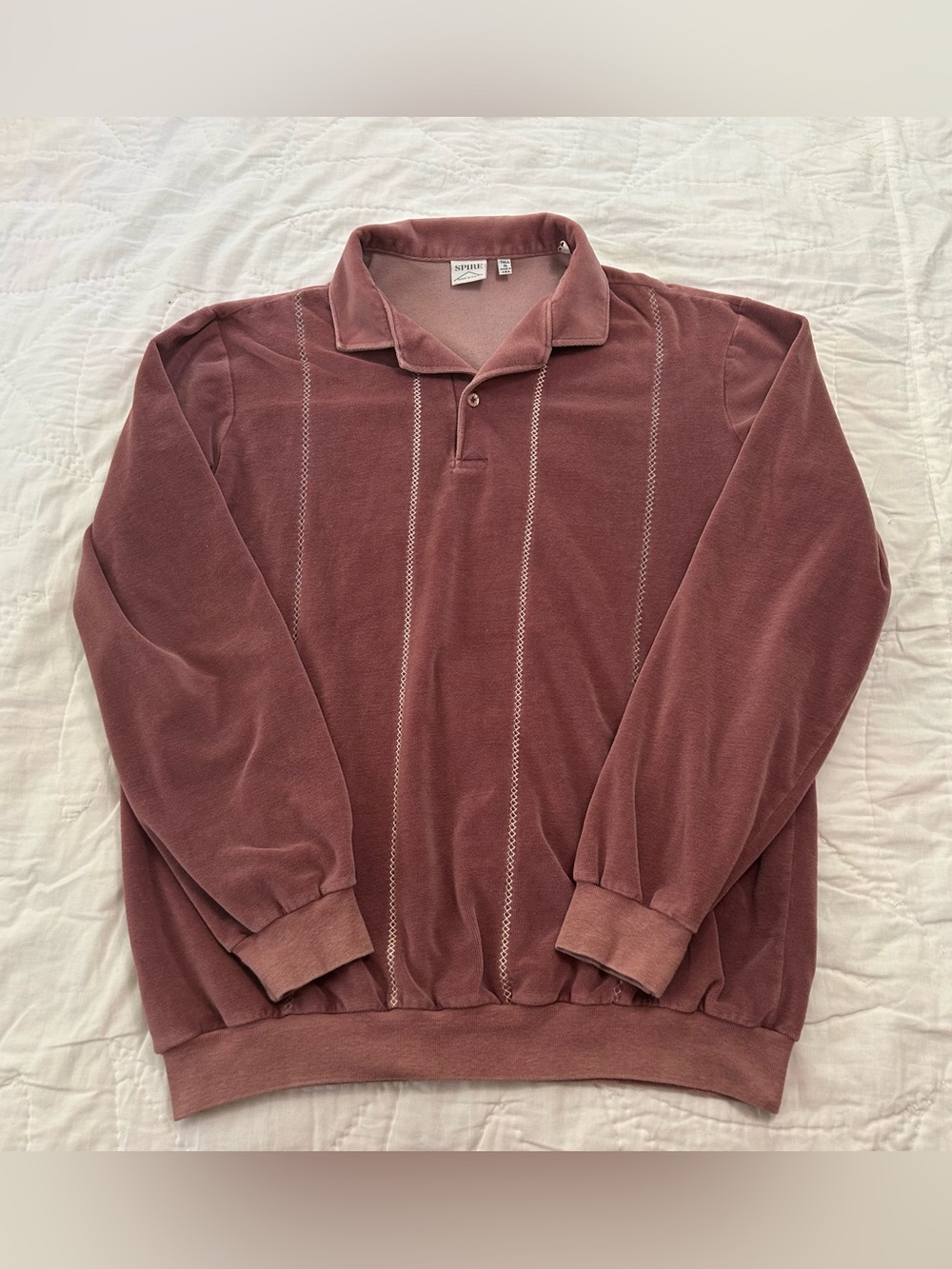 VTG 70s Spire Terrycloth Velour Polo Shirt Mens XLT (reg L Measured) Pink retro